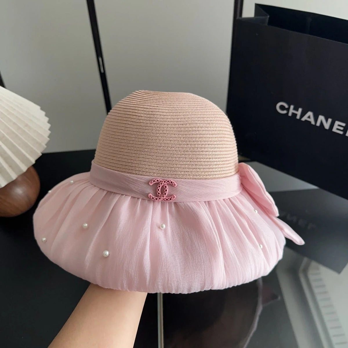 Chanel Straw Hat With Patchwork Bow 279511