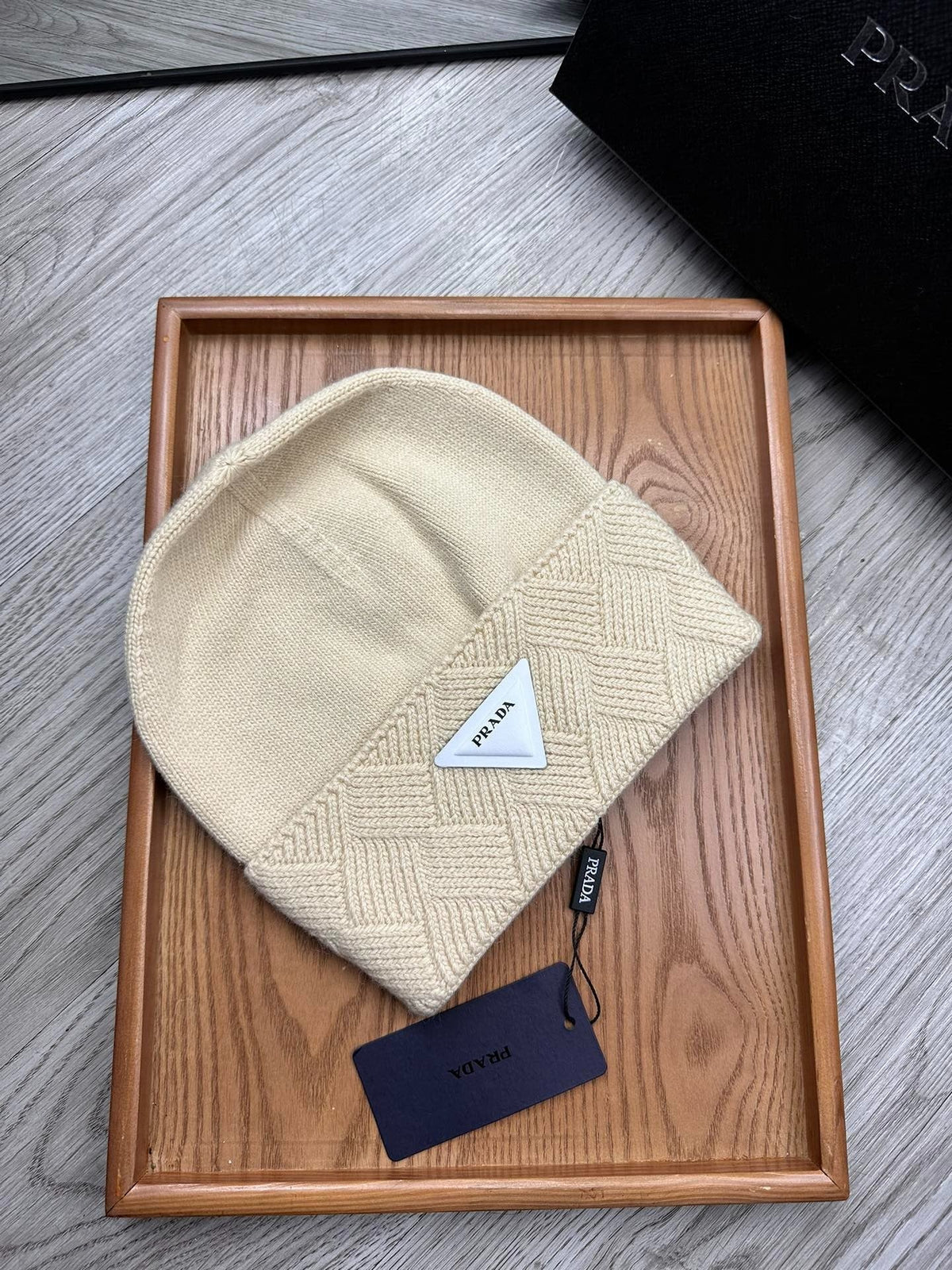 BEANIE HAT IN BISQUE BEIGE WOOL AND RABBIT FUR 436397