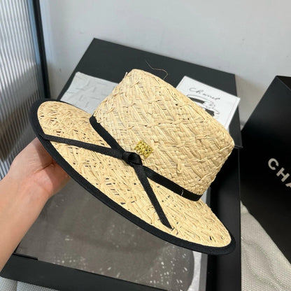 MM STRAW HAT IN BEIGE RAFFIA MIX BLACK FABRIC TRIM